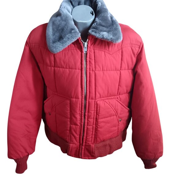 Vintage Men's XL Puffer Jacket 1980's USA Rancher Western Bomber Rusty Red - Picture 2 of 6